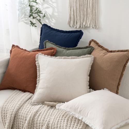 MIULEE Linen Fringe Decorative Lumbar Throw Pillow Covers Dark Navy 12x20