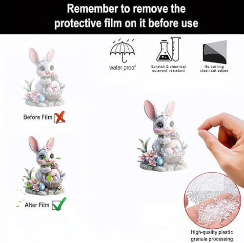 3 Pcs Easter Decorations Acrylic Hanging Ornaments Bunny Flower Garland Designs DIY Crafts Mini Rhinestones Glitter Rabbit Hanging Pendants for Easter Theme Decoration Supplies