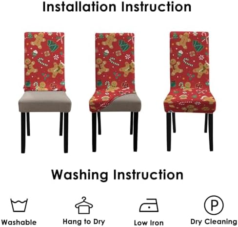 Red Christmas Chair Covers Set of 4,Winter Gingerbread Christmas Tree Snowflake Chair Protectors,Elastic Removable Washable Dining Chair Covers for Winter Christmas Kitchen Dining Room Holiday Decor