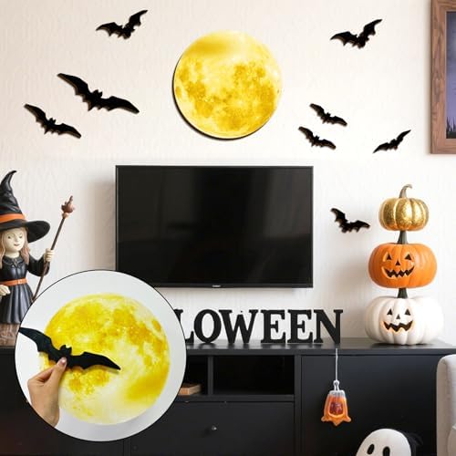 Halloween Moon Bat Wall Decor Wood Halloween Wall Art Party Decorations