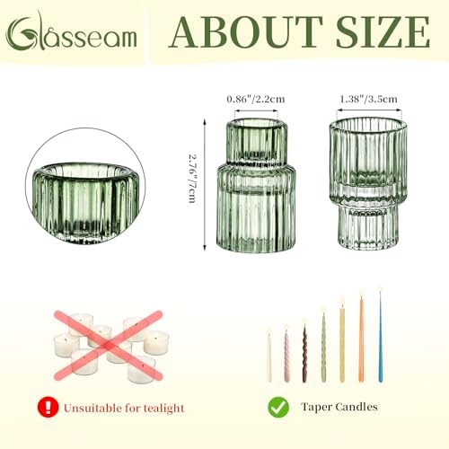 Glasseam Glass Candlestick Holders Bulk: 10 Pcs Vintage Green for Christmas