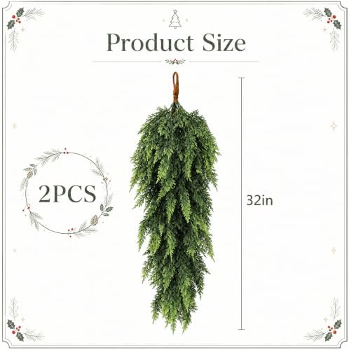 2 Pcs 32'' Artificial Christmas Teardrop Swag, Faux Greenery Door Swag