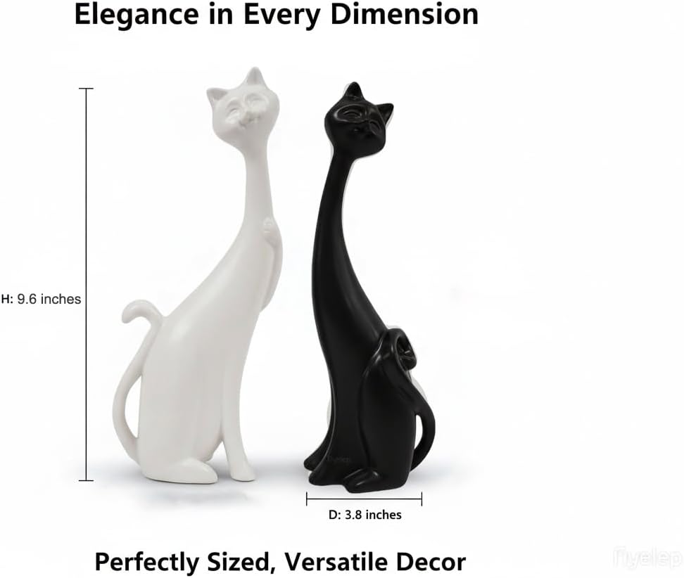 Resin Cat Figurines / 1 Black + 1 White / Set of 2