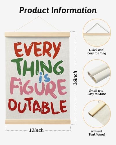 FGFK Everything is Figureoutable Colorful Inspirational Wall Art Poster Hanger Frame, Motivational Positive