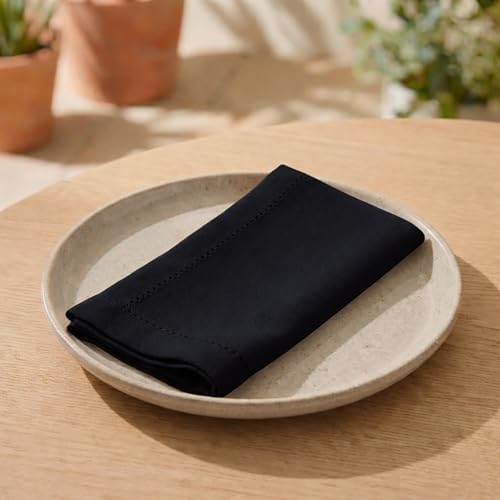 PurpleEssences Hemstitch Cloth Napkins 18x18 in Set of 12 - Black