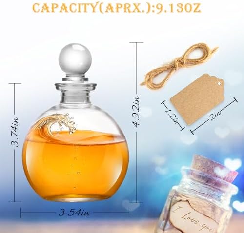 2 Pack Spherical Glass Bottles Magic Season Decorative Jars with Stopper 8.5oz Round Glass Clear Containers for Liquids Halloween Costume Props DIY Art Crafts Gift