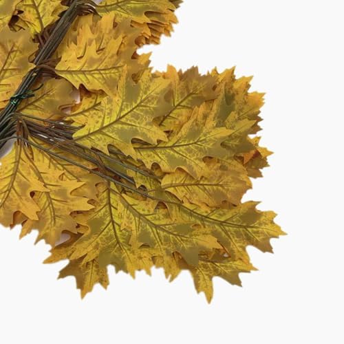 12pcs Artificial Oak Tree Branch Faux Eiche Leaf Stem Three Forks per piece for Greenery Wall Floral Decoration (Orange)