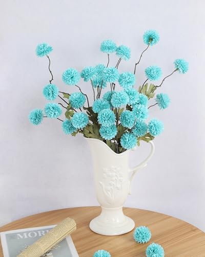DuHouse 6pcs Artificial Flowers Faux Silk Pompon Mum Chrysanthemum Ball