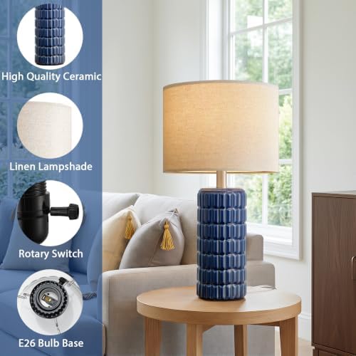 Seealle 23" Modern Ceramic Table Lamps Set of 2, Lamps for Bedroom, Blue