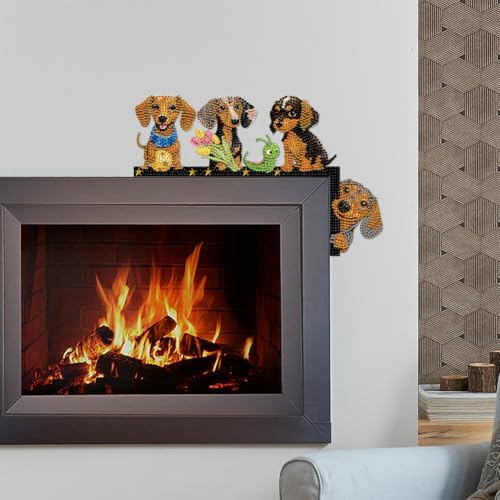 DIY Flower Dogs Dachshund Diamond Art Painting Door Corner Decor, Right Wooden Frame Door Topper Signs with Animal Designs for Holiday Home, Festive Wall Hanging Gift for Family