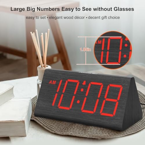 DreamSky Wooden Digital Alarm Clock for Bedrooms with Large Numbers
