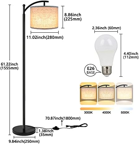 ROTTOGOON Floor Lamp for Living Room with 3 Color Temperatures LED Bulb, Standing Lamp Tall Industrial Floor Lamp