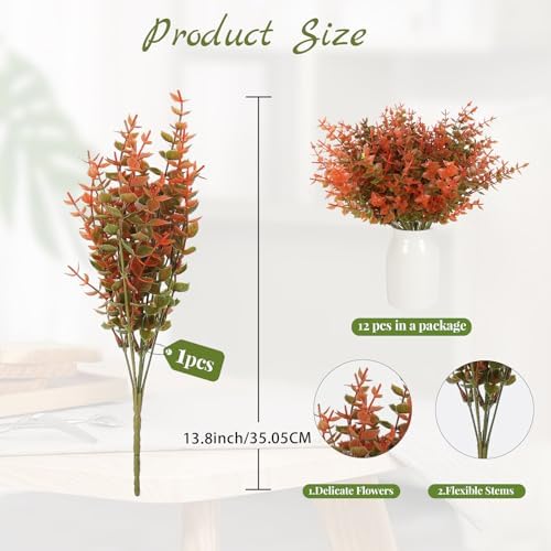 RECUTMS Artificial Fall Mums Flowers No Fade Faux Autumn Plant Outdoor 12Pc