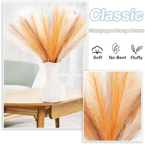 30PCS Faux Pampas Grass Brown Off White Orange17 for Vase Filler