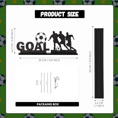 Smile Soccer GOAL Wooden Standing Decor Set, 2-Piece Black Player Silhouette & Text Tiered Tray Tabletop Signs with Stands for Game Day & Sports Party Decorations