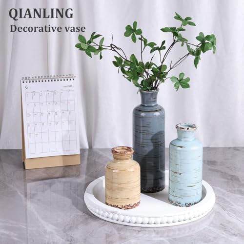 Ceramic Vase Set - 3 Small Flower Vases Home Decor, Modern Rustic Farmhouse Pottery Vases for Centerpieces, Living