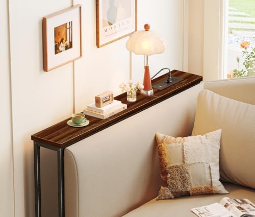 SUPERJARE 39.4 inch Narrow Behind Couch Table with Charging Stations