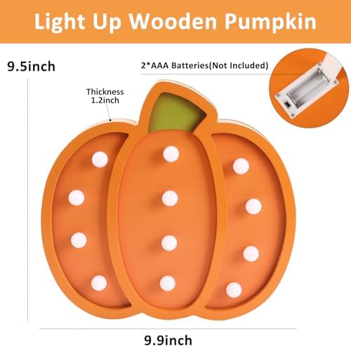Fall Decor-Fall Decorations for Home-Light Up Wooden Pumpkins | Handmade Pumpkins with Light for Thanksgiving Halloween Home Kitchen Tabletop Decor