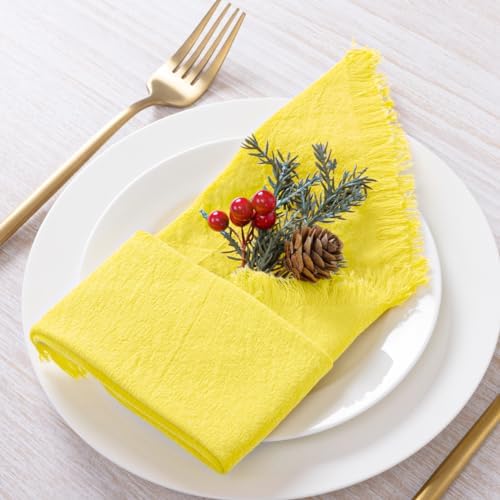 DeZerlor Lemon Yellow Summer Cotton Linen Washable Cloth Napkins Set of 12