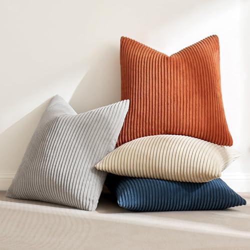 MIULEE Soft Corduroy Decorative Throw Pillow Covers Blue-Yellow 20x20