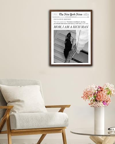 EcoHest 12x16 in Mom I Am a Rich Man Newspaper Framed Wall Art