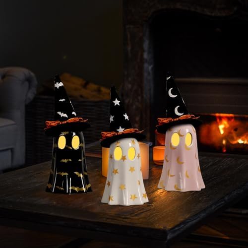 DAZONGE Set of 3 Halloween Ceramic Ghost Halloween Decorations Indoor