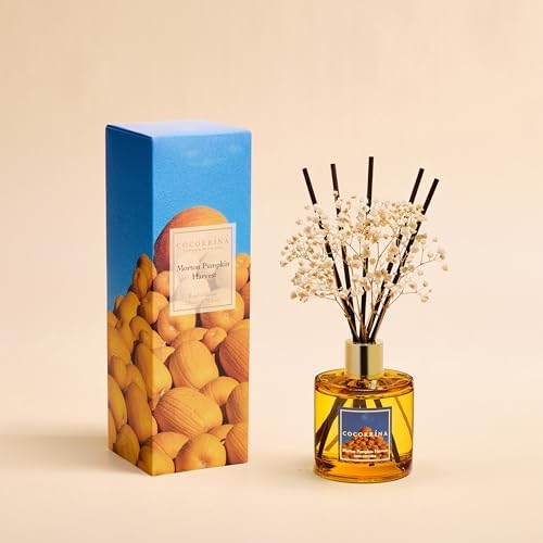 COCORRÍNA Reed Diffuser - Morton Pumpkin Harvest Reed Diffuser Set with 8 Sticks & Preserved Baby's Breath, Reed