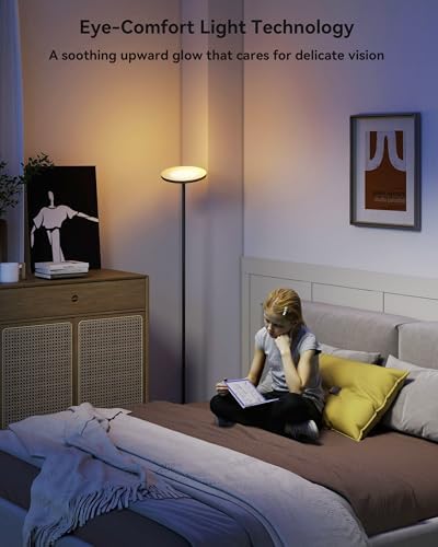 JOOFO LED Floor Lamp for Living Room, Torchiere Lamp with Compact Remote