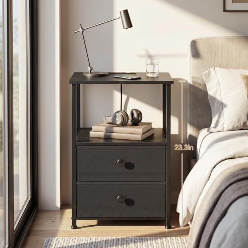 LOAKEKEL Nightstands Set of 2, Night Stand with Charging Station