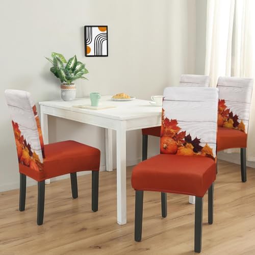 Fall Chair Covers Set of 4,Thanksgiving Parsons Autumn Leaves Dining Chair Protectors,Elastic Removable Washable Dining Chair Covers,Fall Decor for Home