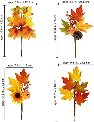 Winlyn 8 Pcs Assorted Artificial Maple Leaf Branches Faux Fall Picks and Sprays with Pumpkins Sunflower Heads Pine Cones Berries for Farmhouse Fall Thanksgiving Floral Arrangement Centerpiece Wreath
