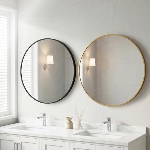30 Inch Black Round Bathroom Wall Mirror, Round Mirrors for Wall Decor, Circle Mirror for with HD Shatter-Proof Glass