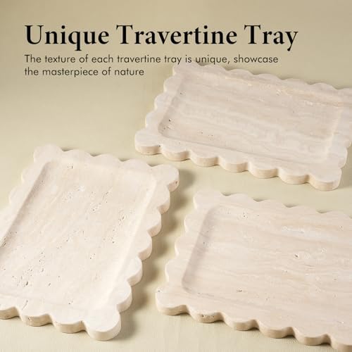 Scalloped Marble Tray / Travertine / 11 x 7.9 x 0.7 / Natural