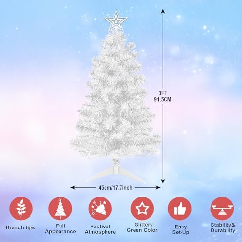 DUUDO Mini White Christmas Tree Tabletop Premium Artificial 3Ft Small Christmas Tree for Home, Office, Indoor and Outdoor Decor,Holiday Decoration,Easy Assembly Metal Hinges & Foldable Base.