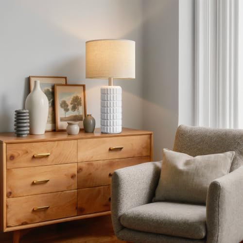 Seealle 23" Ceramic Table Lamps Set of 2, Lamps for Bedroom, Light White