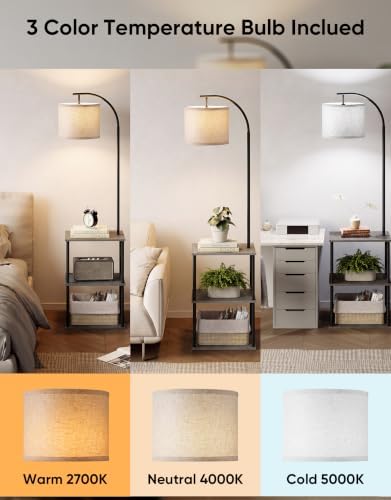 PARTPHONER Floor Lamp with Table, Night Stand with Lamp, Narrow Side Table with 3CCT LED Bulb, Small Coffee Table