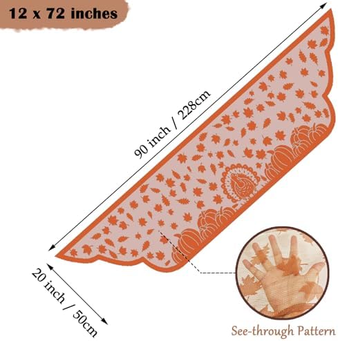 Thanksgiving Mantle Scarf for Fireplace Decorations - Lace Mantel Cover Runner Garland for Fall Home Living Room Decorations – Autumn Turkey Pumpkin Maple Oak Leaves Centerpiece Décor Indoor