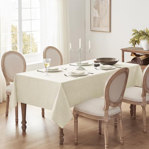 Softalker Cream Tablecloths Rectangular 84x60 inch, Faux Linen Outdoor Table Cloth Stain Resistant & Shrink-Proof, Washable Table Cover for 6 Foot Rectangle Table Decor for Summer, Farmhouse Style