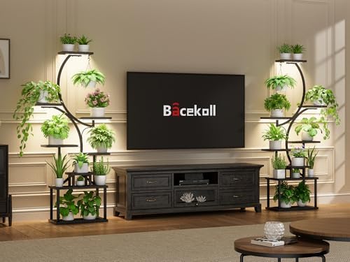 BACEKOLL Plant Stand Indoor with Grow Light, 8 Tier Corner Plant Shelf Tall