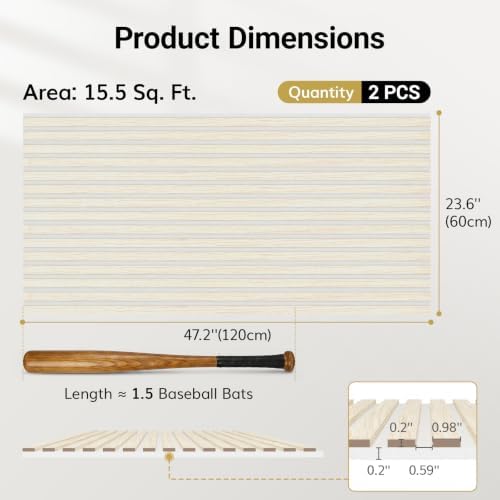 TONOR Wood Wall Panels for Interior Wall Decor, 2 Pack 47.2" x 23.6"(15.47ft²) Wood Slat Aacoustic Panels, Soundproof