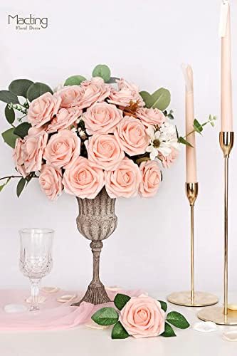 30PCS Blush Pink Artificial Roses with Stems, Real Touch Foam Flowers