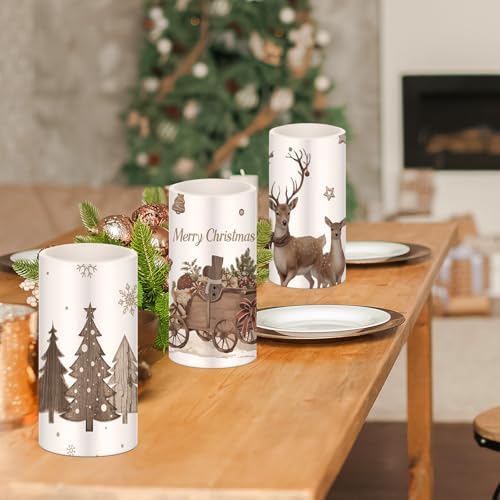 Retisee 3 Pcs Rustic Christmas Flameless LED Candles with Remote for Table