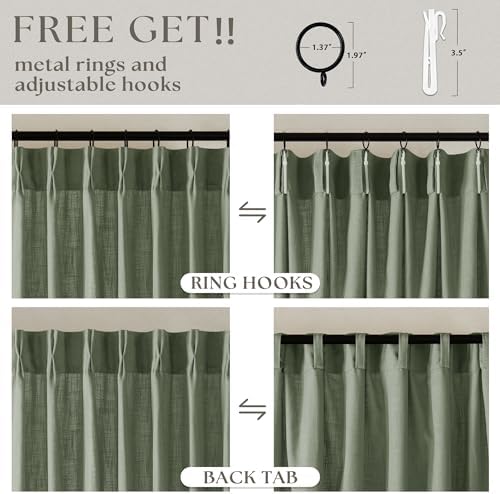 Sage Green Pinch Pleat Linen Semi Sheer Curtains 90 Inches Long 2 Panels