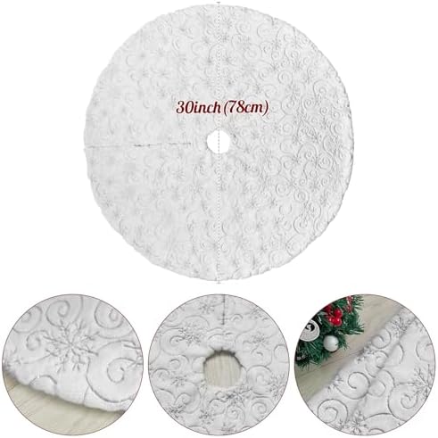 Christmas Tree Skirt 36 inch Silver Christmas Tree Skirt Embroidered Sequins Faux Fur for Xmas Holiday Home Party Decorations