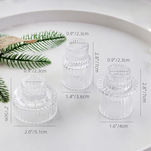 Clear Candlestick Holders 12PCS Ribbed Glass Taper Candle Holders for Tealight Stick Candles Table Centerpieces Thanksgiving Christmas Indoor and Outdoor Decorations