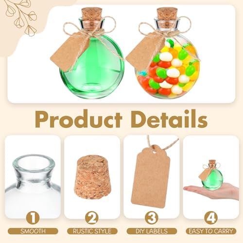 Baderke 24 Sets Mini Glass Bottles with Cork Lids 5 oz Round Potion Bottles