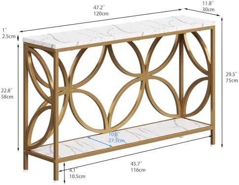 GiftGo Narrow Sofa Table 47.2 Inch, Industrial Sofa Table Behind Couch, Vintage Entry Console Table with Storage for