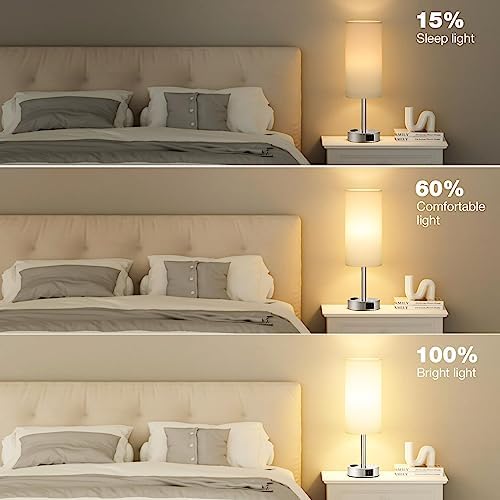 Fenmzee White Bedside Lamp for Bedroom, Dimmable Touch, USB A+C, AC Outlet