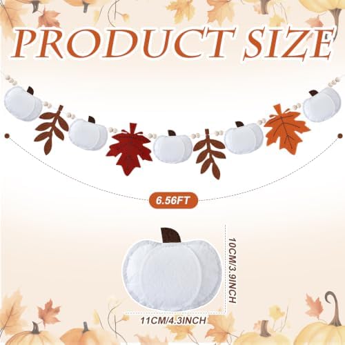 Frienda 8.2 ft Fall Pumpkin Garland with Maple Leaves Wood Beads Felt Decor