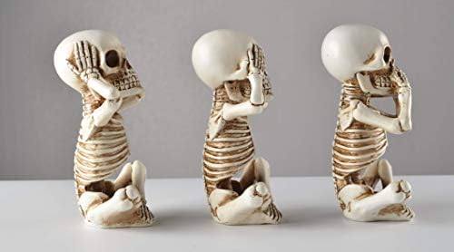 JORAE Skeletons Statue Hear See Speak No Evil Halloween Skull Decor 4.8 "H